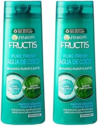 Garnier Fructis Champú Pure Fresh Agua de Coco - 360 ml (Paquete de 2)