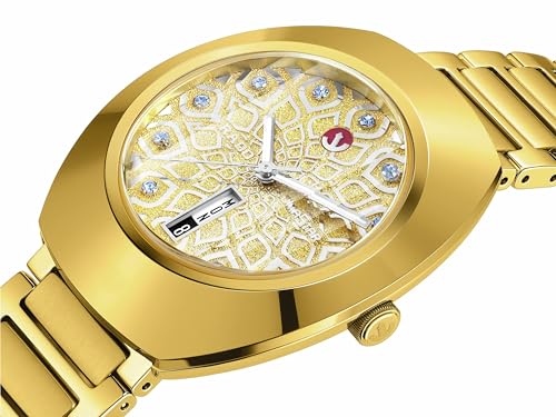 Rado - DiaStar Original Automatic - Men - Swiss Watch - Ultra-Shiny Yellow Gold couloured Ceramos and PVD Coated Stainless-Steel Case - Sapphire Crystal and 11 Light Blue Cubic Zirconia on a diamond powder decoration - 80 hours of Power reserve - Automatic - 38 mm - Water Resistant down to 100 M2