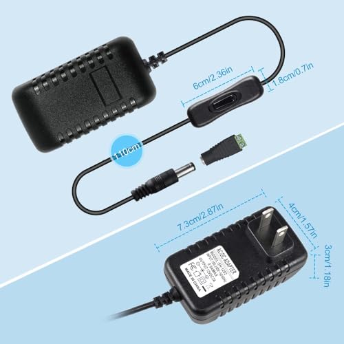 Image of 12V Power Supply, 12 Volt 2A 24W DC Power Supply with On Off Switch, Black Switching LED Power Adapter, AC 110V to 12V Transformer Plug for LED Strip Lights with 5.5 /2.1 DC Female Connector, 3 Pack