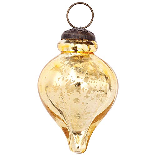 Luna Bazaar Mercury Glass Small Ornaments (2 to 2.25-inch, Gold, Carla Design) - Great Gift Idea, Vintage-Style Decorations for Christmas, Special Occasions, Home Decor and Parties