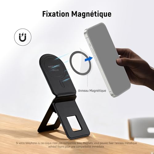 Support de bureau magnétique pliable multi-angle en cuir pour smartphone - 2