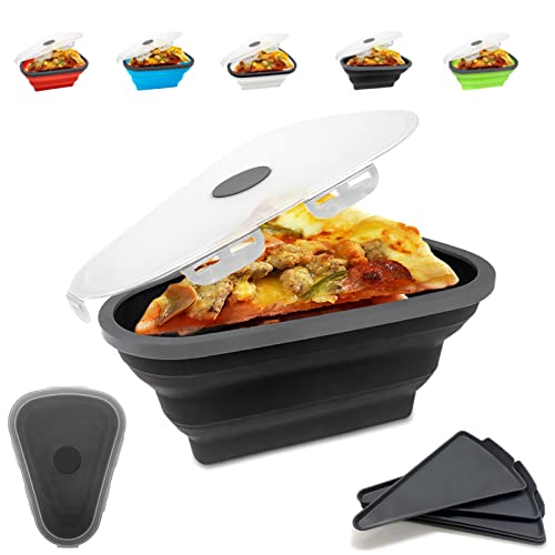 Conteneur de Stockage de Pizza,Le parfait paquet à pizza,Boîtes À Pizza Perfect Pizza Pack avec Couvercles, Récipient Pliable pour Tranches De Pizza avec 5 Plateaux Séparateurs (Green) Cover