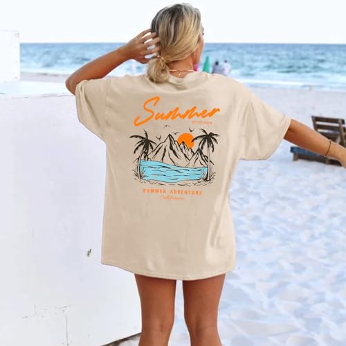 KEEVICI California T Shirt Beach Oversized Graphic Tees for Women Vintage Adventure Shirts Baggy Summer Cotton Vacation Tops3