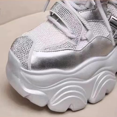 Chunky Sneakers for Women & Girls Rhinestones Walking Shoes with 4-Inch Thick Sole - Comfortable & Lightweight4