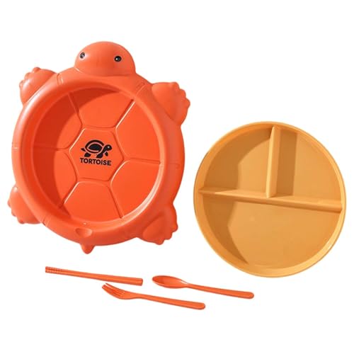 キッチンとニングテーブル用のカメ型の食器セット。車用ディナートレイ。ファイバープラスチック製。男の子と女の子向け。別々のプレート、カトラリー、フォーク、箸付き。