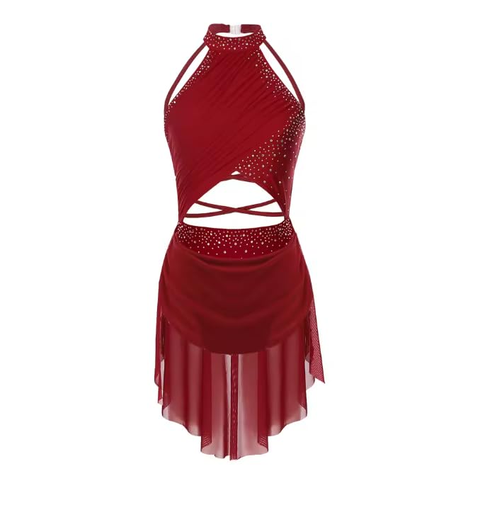 Disfraz de ballet para mujer, vestido de leotardo con tirantes y espalda descubierta, malla transparente