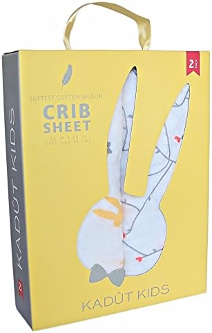 Kadut Kids Crib Sheet Set, 2 Pack, 100% Soft Muslin Cotton- Fitted Bed Sheets- Unisex Gray Yellow– Easy Care, Machine Washable- Fits Standard Crib Mattress-Measures 28” x 52” x 9” for Baby, Toddlers.