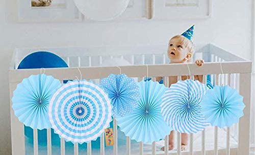 Western Era Paper Fan for Decoration on Baby Shower, Photo Booth, Wedding, Birthday Party (Pack of 18) (Blue)