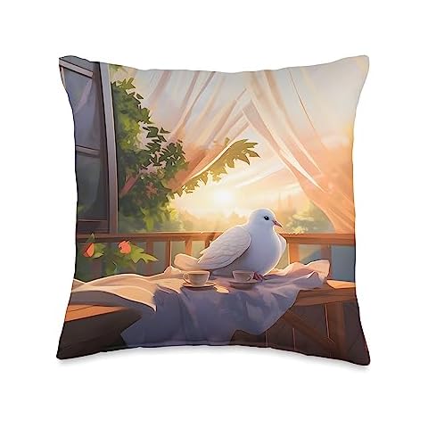 Nature's Neighborhood Peace White Dove Sunrise Morning Visitor Throw Pillow, 16x16, Multicolor Cover