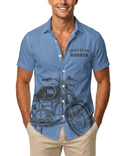 99TIMORO Motorcycle Hawaiian Shirt for Men Vintage Motorbike Button Down Short Sleeve Top