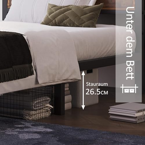 YCYDHDM Metallbett Doppelbett 140 x 200 cm mit Stauraum-Kopfteil, Bettgestell mit Lattenrost aus Metall, Stauraumbett für Schlafzimmer und Gästezimmer, Bett mit Stauraum unter dem Bett, Holzfarbe – Bild 3
