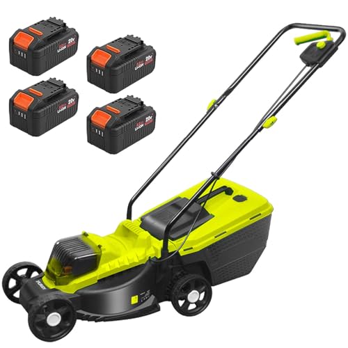 ZHLINGQ Cortacésped Manual Inalámbrico De 40 V con Depósito Grande De 40 L, Altura De Corte Ajustable En 3 Marchas (30/50/70 Mm), 3400 RPM, Ideal para Cortar Césped Y Paisajismo En Parques,Battery*4