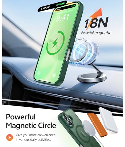 Image of FNTCASE for iPhone 16 Case: [Compatible with Magsafe] Translucent Matte Cases with [Full Camera Protection] [Screen Protector] Military Grade Shockproof Protective Phone Cover - Green