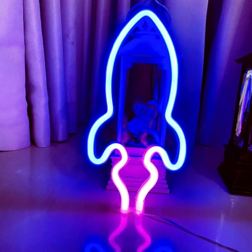 Image of Planet Alien Space Neon Signs, 5Pcs LED Neon Light for Wall Decor, Battery or USB Power, Led Sign for Bedroom Wall Decor Aesthetic Teen Girl Kid Room Christmas Birthday Wedding Party Pink Blue Yellow