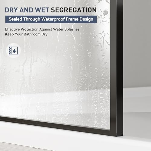 Findepot 36\" W × 75\" H Glass Shower Door, 1/5\"(5mm) SGCC Clear Tempered Shower Glass Panel, Framed Bathroom Shower Screen, Matte Black, Adjustable Support Bars & 3 Pieces Divided Pattern - Thumbnail 5