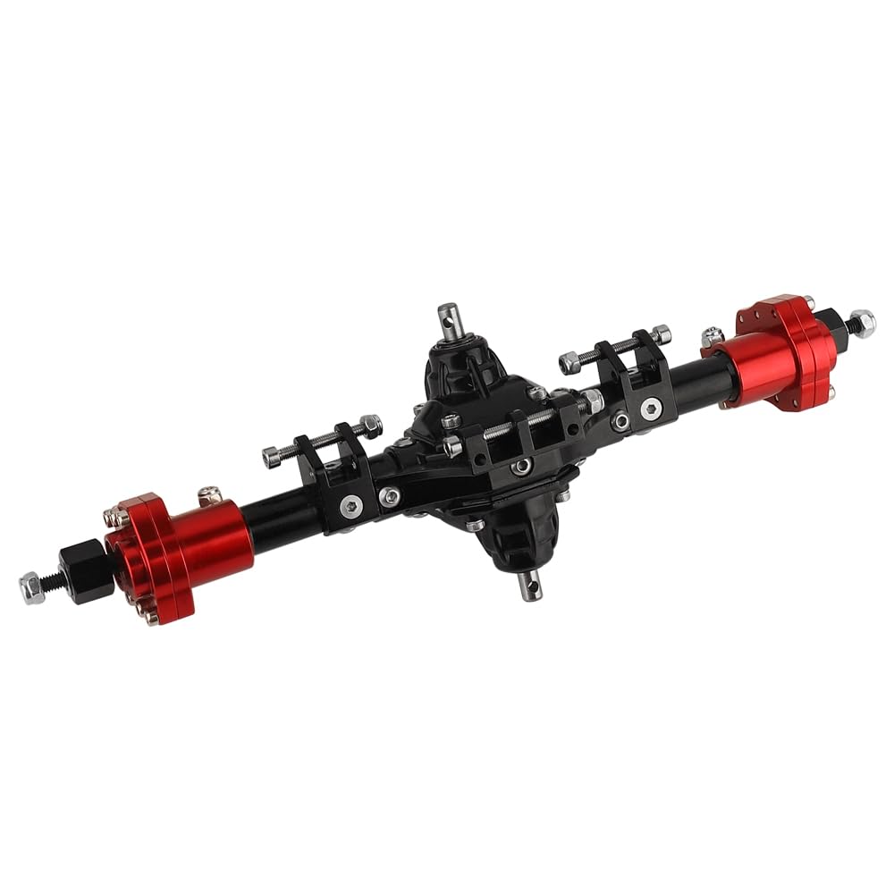 Pothyes Metal CNC Front Middle Rear Complete Portal Axle with Gear for 1/10 RC Crawler Axial SCX10 II Deadbolt 90046 90047 4x4 6x6 Upgrade Parts (red-Black-Middle)