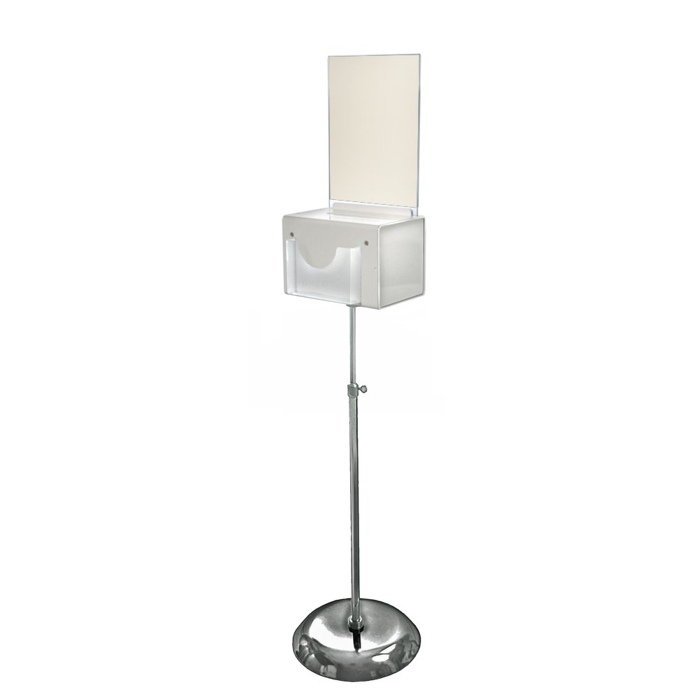 Azar Displays 206320-WHT 9" W x 6.25" D x 6.25" H Large White Suggestion Box with Pocket, Lock & Keys on Pedestal