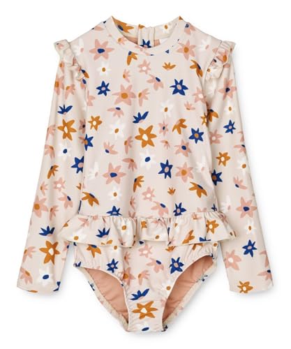 Image of Girls One Piece Swimsuits Zipper Rash Guard Long Sleeve Bathing Suit with Ruffle Hem UPF50+