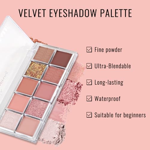 Image of Erinde 10 Color Eyeshadow Palette Makeup - Matte Shimmer Glitter Eye Shadow, Ultra-Blendable, High Pigmented, Naturing-Looking, Neutral Nude Eyeshadow Palette with Professional Brush, Warm Sunshine