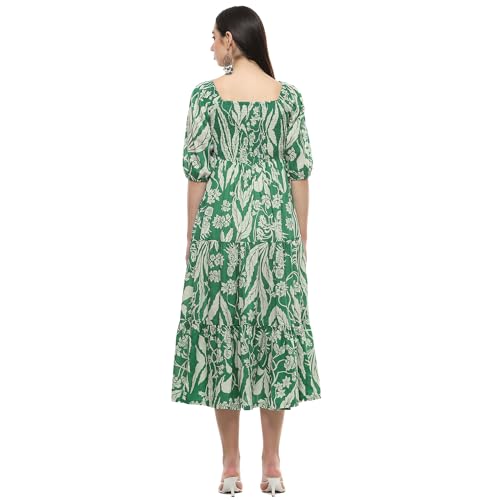 Image of BIBA Women Maxi Cotton Tiered Dress