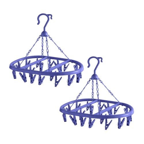 Lizzy 2 x 20 Pegs Washing Clothes Rack | Circular Laundry Hanger Airer for Socks, Gloves, Towel| Plastic Small Item Dryer with Rotating Hook & Windproof Clips for Indoor Outdoor Use (2, Royal Blue)