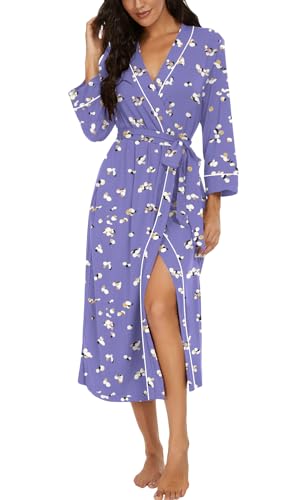 Image of PrinStory Womens Robe Long Knit Bathrobe Lightweight Soft Robes Ladies Bath Robe