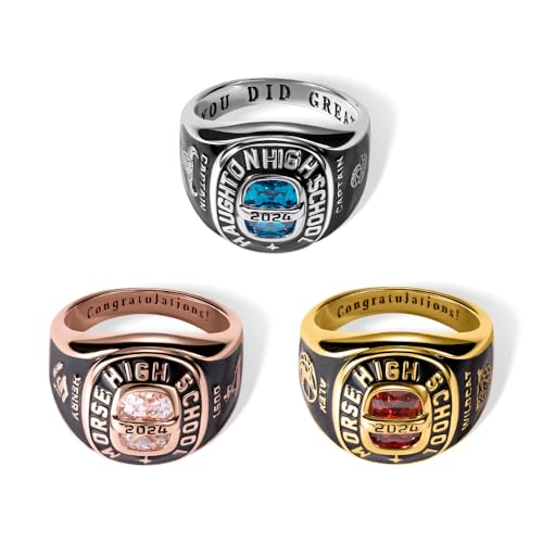 AILIN Personalized Graduation Rings For Men Women Sterling Silver 925/Brass 2025 2026 Custom High School Class Rings College Graduation Jewelry Gifts For Her Him Son Daughter