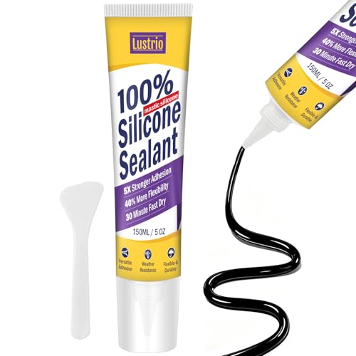 High-Strength Silicone Sealant & Adhesive - 100% Waterproof, Flexible Caulk for Kitchen, Bathroom, Shower, Window, Auto - Creates Durable, Shrink & Crack Resistant Seal 5 Oz. Tube. (Black)