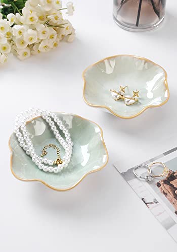 Image of JAMEND CLXP Lotus Leaf Shape Decorative Ring Tray, Small Key Bowl, Ceramic Trinket Tray Jewelry Dish Organizing Necklace Earrings, Home Decoration for Mom Best Friend Sister, Light Green.