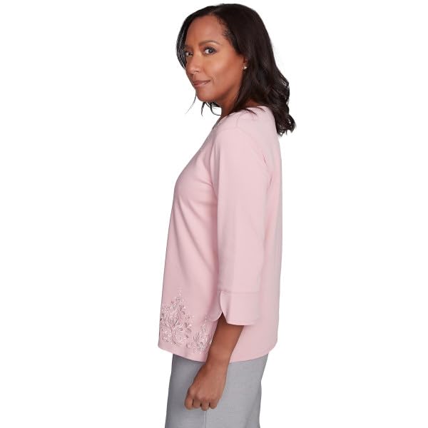 Image of Alfred Dunner Women's Estate of Mind Lace Cutout Split Sleeve Top, X-Large Pink