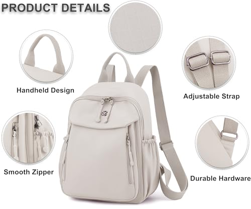 Image of Pealwel Mini Nylon Women Backpacks,Small Ladies backpacks Lightweight Shoulder Satchel Bag Tote Handbag Casual Travel Daypack (Beige(A))