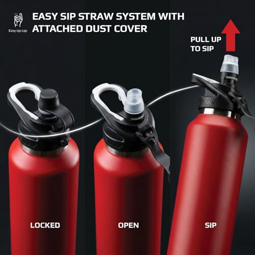 Revomax Sport 20oz (592ml) Botella de Agua Aislada, Tapa con Pajilla Fácil de Usar, Acero Inoxidable al Vacío, 36H Frío 18H Caliente, A Prueba de Fugas, Libre de BPA - Rojo miniatura 5