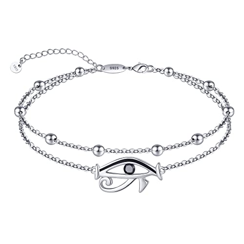 Image of CHIC & ARTSY 925 Sterling Silver Ankle Bracelets for Women, Dainty Adjustable Layered Foot Chains with Symbolic Charms, Boho Beach Everyday Lightweight Jewelry