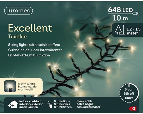 Lumineo EXCELLENT TWINKLE Lichterkette 648 LED 10 m warmweiß – 8...