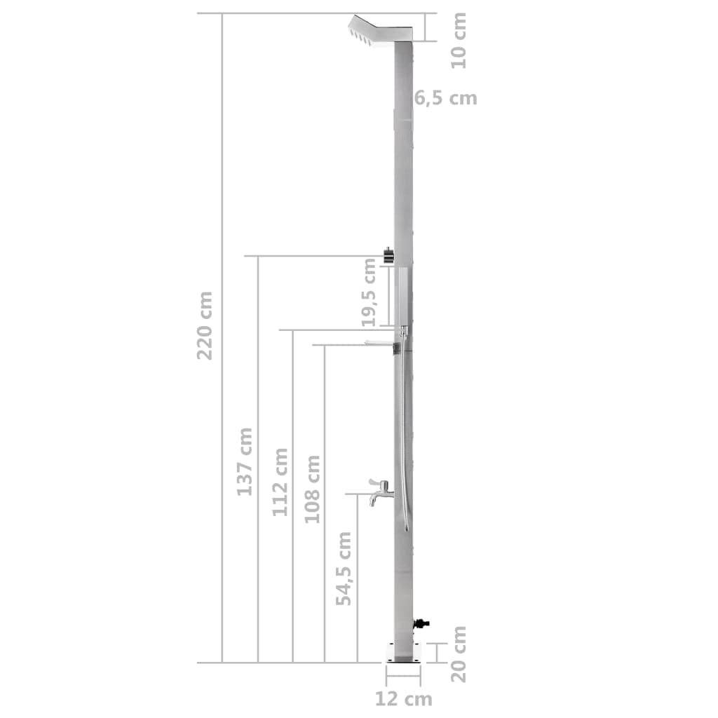 Doccia da giardino in acciaio inox, 220 cm, con doccetta a mano, rubinetto per il lavaggio dei piedi, per giardino, piscina, all'aperto, estate, spa, idromassaggio, accessori
