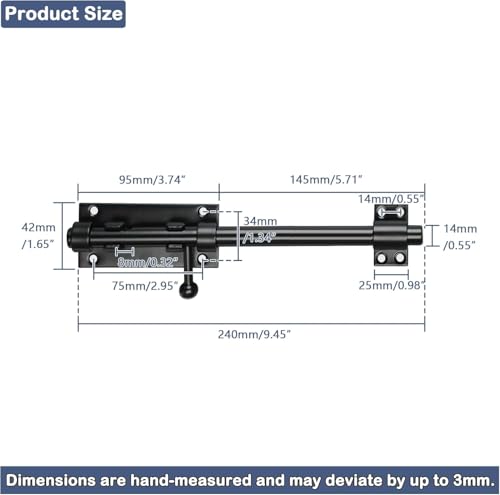 Image of Alise Slide Lock SUS304 Stainless Steel Gate Latch, Slide Bolt Latch,Thickened Heavy Door Latch Lock,10 Inch Black Barrel Bolt Latch, Security Slide Latch Lock