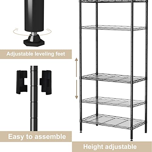 HOMEFORT 4-Shelving Unit, Adjustable Wire Shelving, Metal Wire Shelf with Shelf Liners and Hooks for Kitchen, Closet, Bathroom, Laundry, Black,21\" W x 11\" D x 43\" H