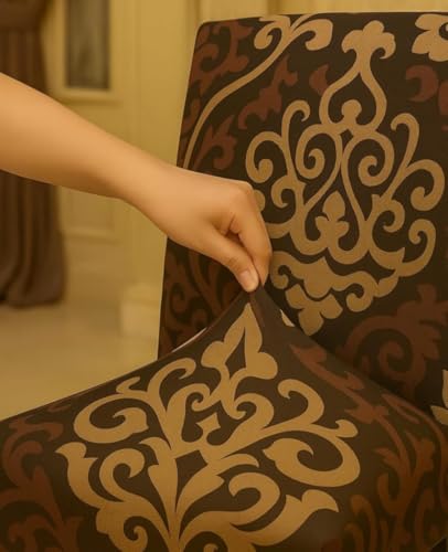 Image of Homerz Premium 6 Seater Dining Table Cloth with 6 Dining Chair Covers,Elastic Fitted Chair Slipcovers, Printed Polycotton Fabric, Table Cloth Size 60x90 inch (Royal Touch)