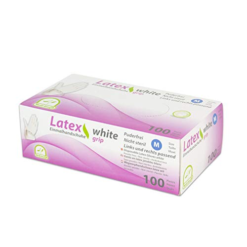 WORK-INN Einweghandschuh in Größe M | 100 Stück | Latex Einzelhandschuhe Weiß in praktischer Spenderbox | Ideal für Hygienebereiche - wie Lebensmittelbranche, Kosmetik UVM.