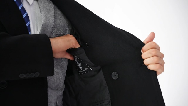 The Platinum Tailor Mens Black Overcoat Wool & Cashmere Double