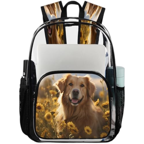 Funny Floral Dog Clear Backpack, Stadium Backpack for Women Men Adult Concert Festival Work Daily Travel