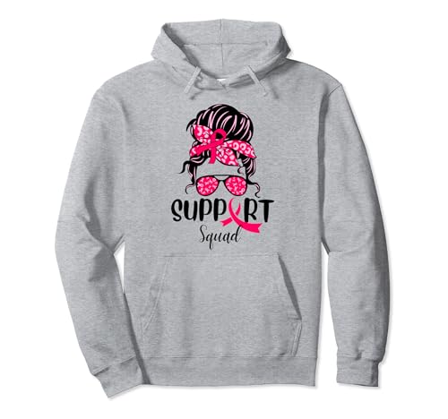 Support Squad Messy Bun Pink Warrior Breast Cancer Awareness Felpa con Cappuccio