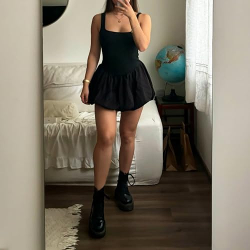 Women Puffy Bubble Hem Mini Dress Sleeveless Sexy Summer Going Out Clubwear3