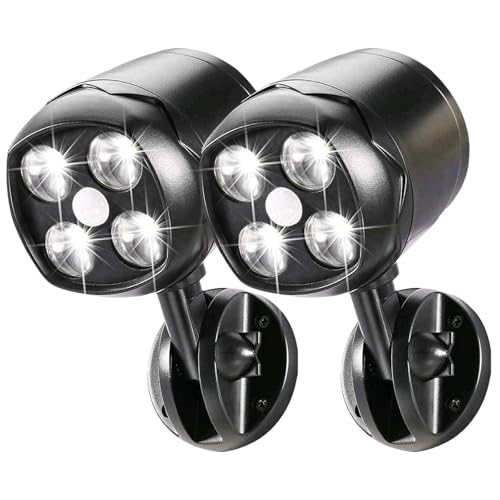 Ottymer Battery Powered Outdoor Motion Sensor Light 600LM 6000K Waterproof Wide-Angle Detection Auto On/Off LED Security Light for Garage Yard Front Door Stair and Driveway Black(2 Pack)