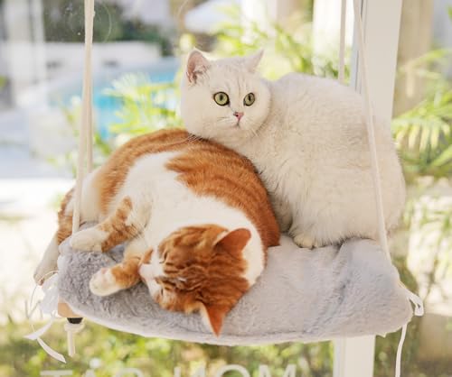 Cat Window Perch Foldable, Soft Cat Window Bed for Overlooking, Sunbathing and Climbing,Stable Cat Seat Mounted with Strong Suction Cups- Maximum Hold Up to 40lb(Light Grey)