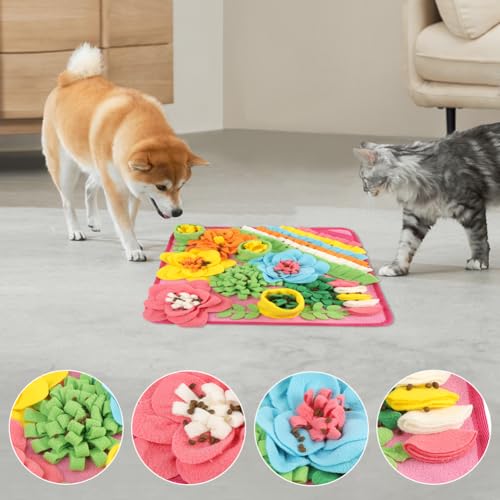 OSDUE Schnüffelteppich Hund, Futterschnüffel-Futtermatte, Hunde-Schnüffelmatte, Welpen-Trainingsmatte, Schnüffelspielzeug Interaktive Hundespielzeug, Hunde Spielteppich für Alle Hunderassen, 39 x 39CM