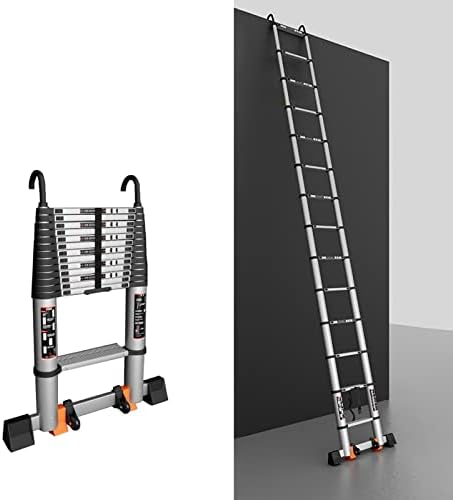 Telescoping Aluminum Ladder with Stabilizer, 2.7M/8.8FT Extendable/Detachable Hook for RV, Rooftop Tent, Attic - 200kg Load Capacity, Portable & Durable