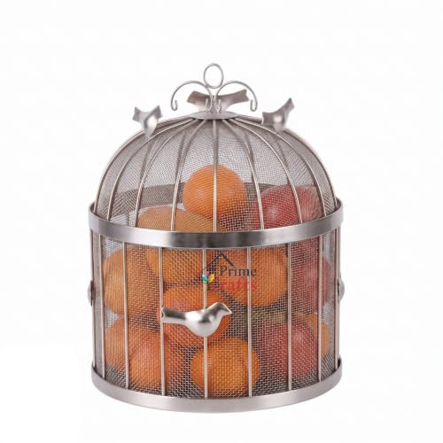 Image of Decorative Insect-Resistant Fruit and Vegetables Basket with Lid | Countertop Mesh (Jaali) Design Fruit Storage Basket for Kitchen, Dining Table, Living Room (Silver, Design 3)