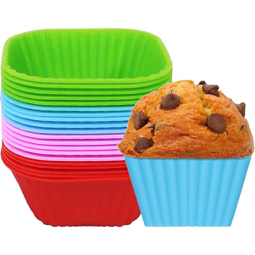 YXHZVON Moldes de Silicona para Muffins, 20 Piezas Moldes Magdalenas Antiadherentes, Molde de Silicona para Reposteria para Muffins, Cupcake, Forro Freidora de Aire, Cuadrado