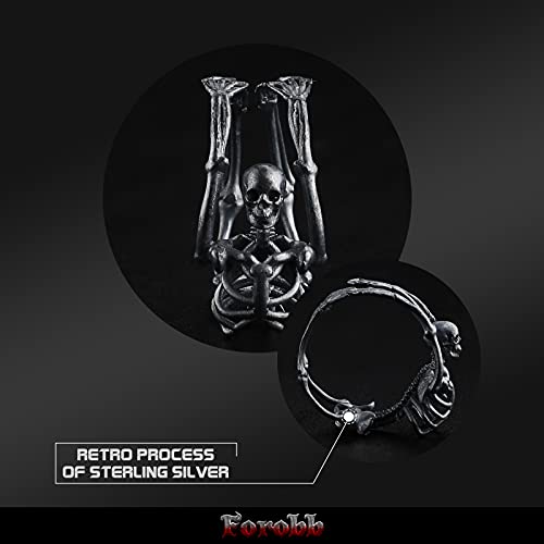 Image of Skull Ring 925 Sterling Silver Handcrafted Gothic Rock Punk Diablo Vintage Cocktail Party Biker Retro [Skeleton 60028] - Antique